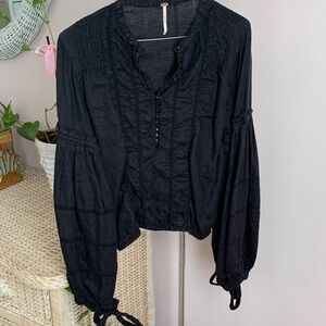 Free People Elegant Black Blouse with Button Accents